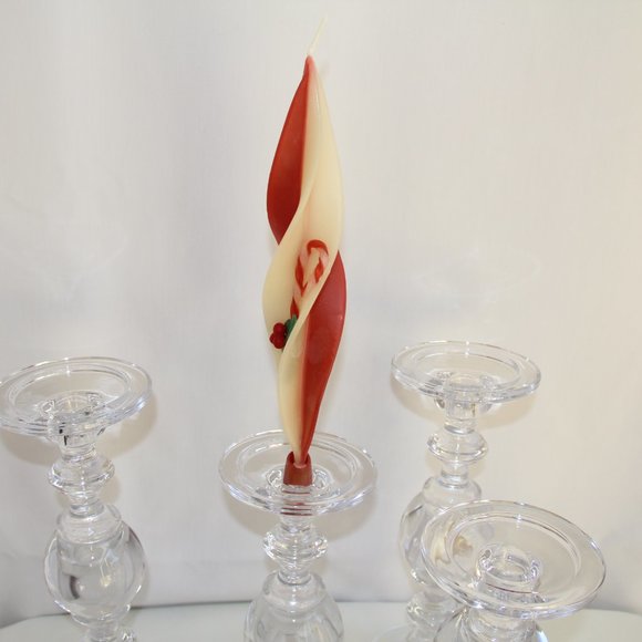 4-Clear Hand-Blown Glass Candle Holders. Beautiful Sleek  4-Clear Hand-Blown Glass Candle Holders